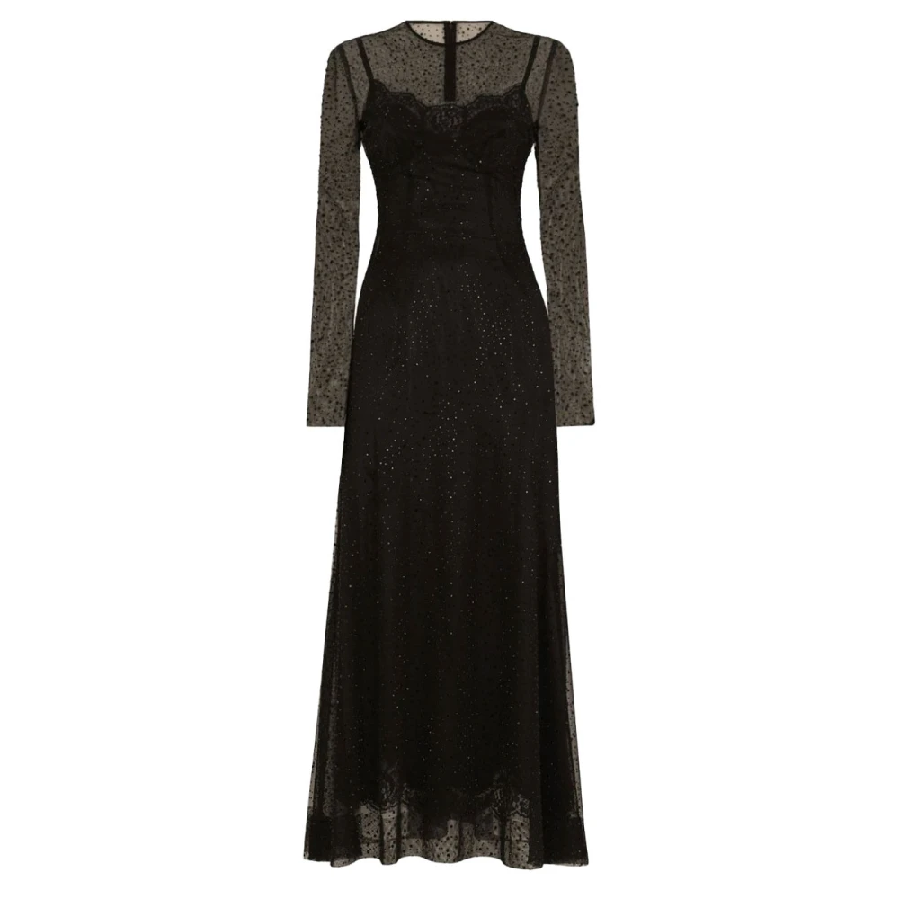 Dolce & Gabbana Elegante Zwarte Jurk met Bloemenpatroon Black Dames
