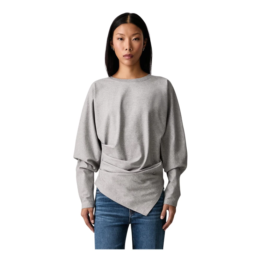 GANNI - T-shirt grigia a maniche lunghe - Donna - Taglia M - Immagine 2