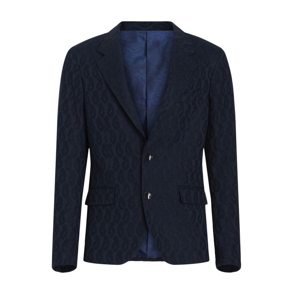 Etro Blue Blazers, Male, L, Paisley Cotton Jacquard Blazer