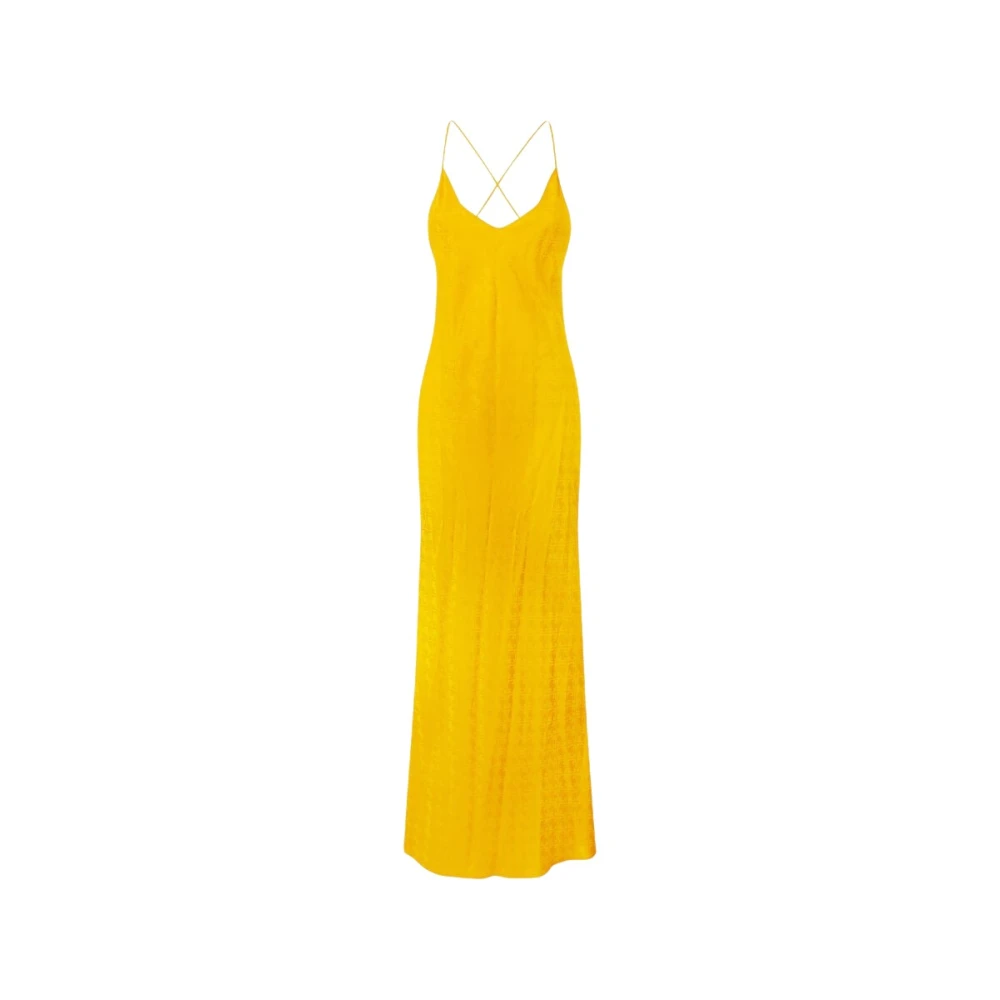 Roberto Cavalli Yellow Gowns, Female, M, Silk Slip Dress With Mirror Snake