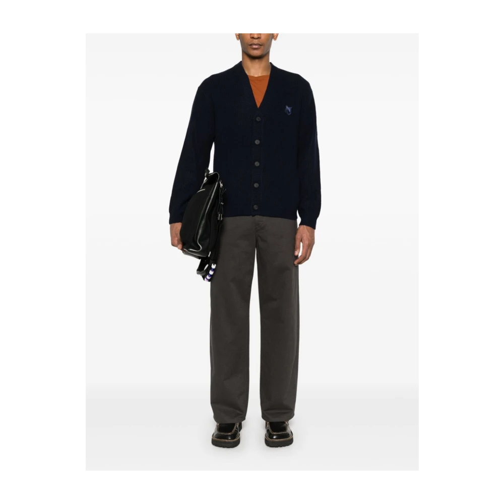 Maison Kitsuné Blauwe Trui met Vos Motief Blue Heren