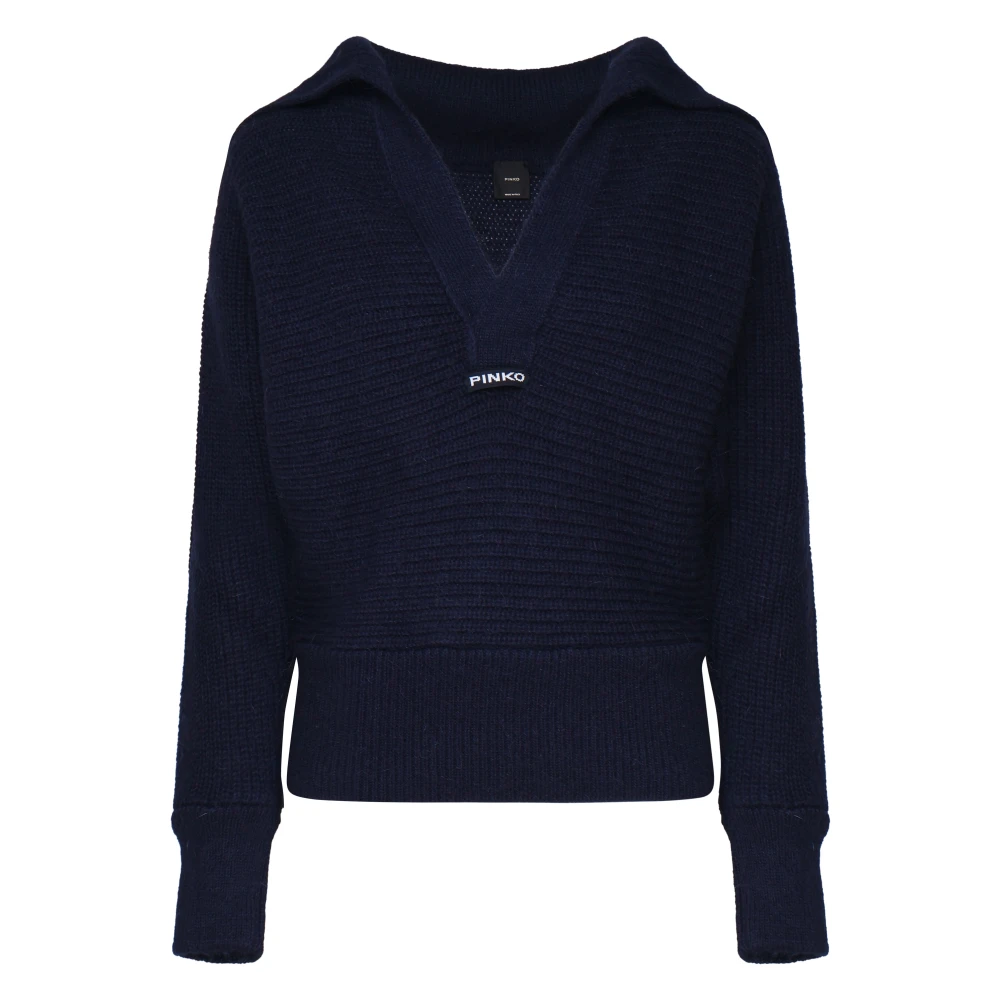 Pinko Navy V-Hals Gebreide Trui Sweater Blue Dames