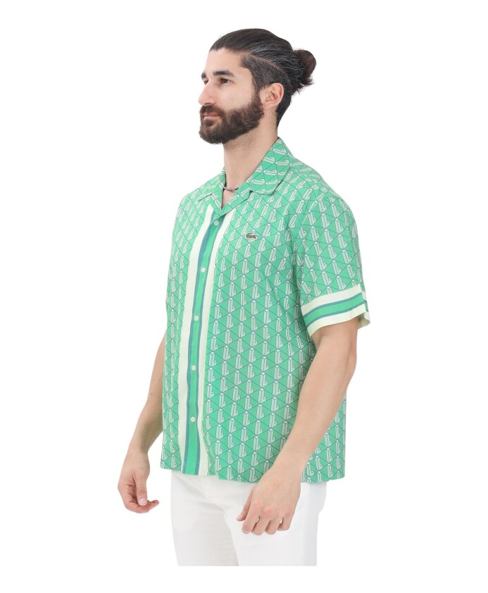 groen-overhemd-met-korte-mouwen-en-monogramprint