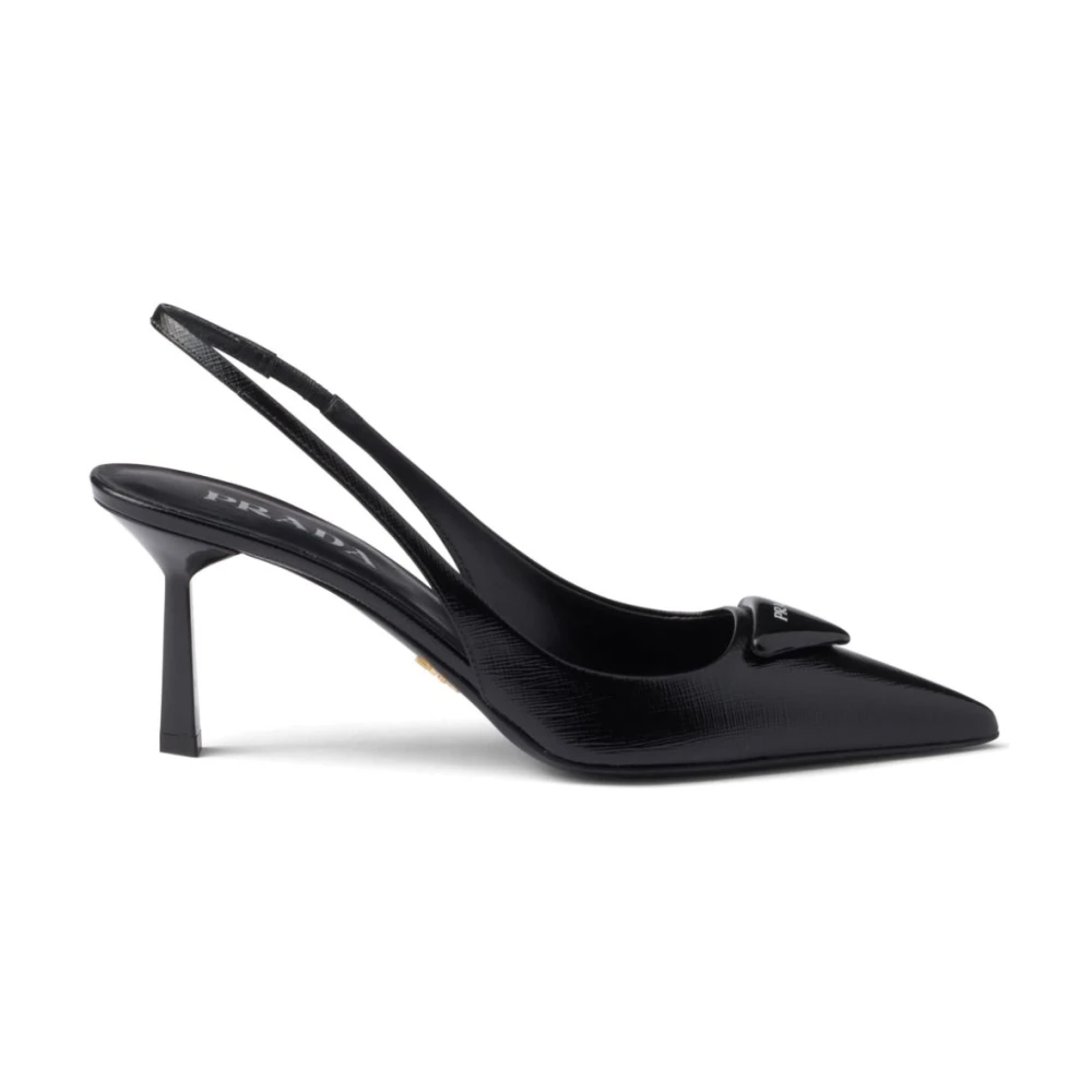 Prada , Pumps, Female, Black, 4 Uk, Black Saffiano Leather Sandals With Triangle Logo