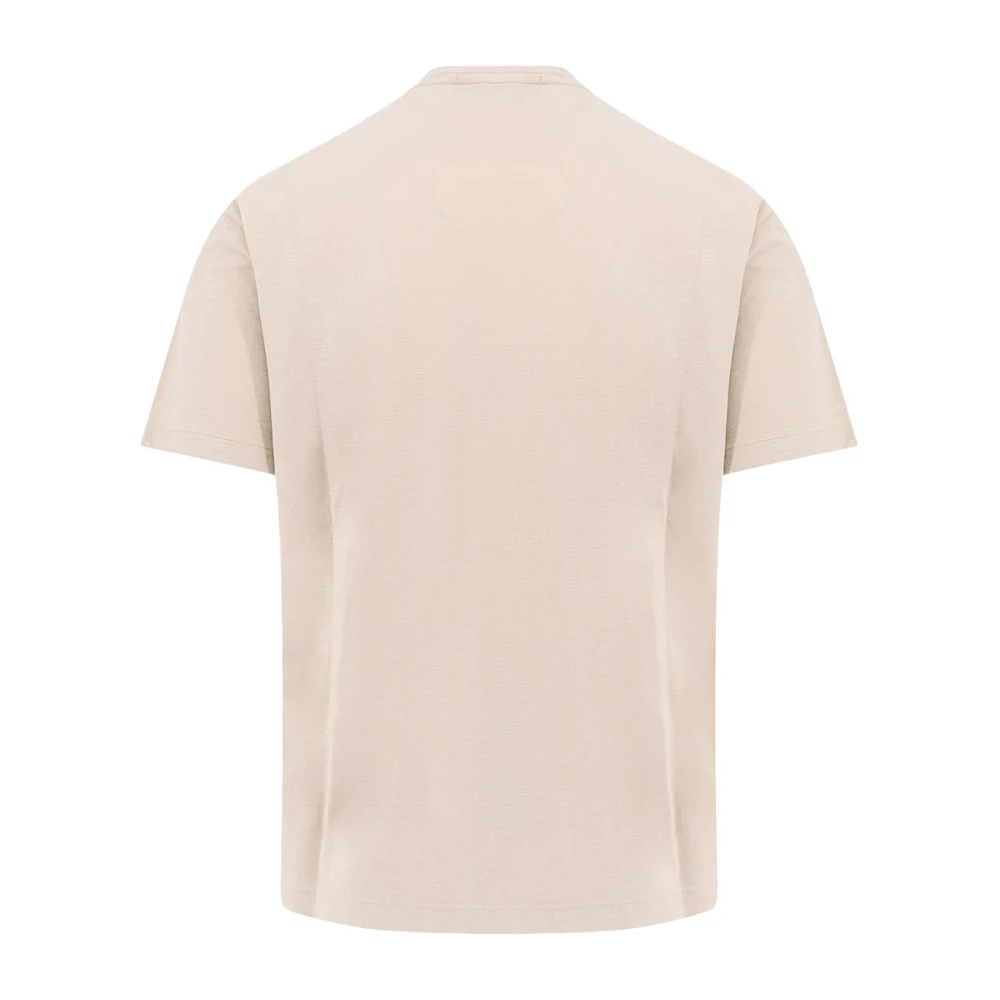Stone Island Logo Katoenen T-shirt Korte Mouw Italië Beige Heren
