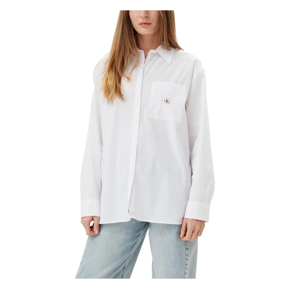 Calvin Klein Jeans Women's White Poplin Relaxed Shirt Lv047c143g