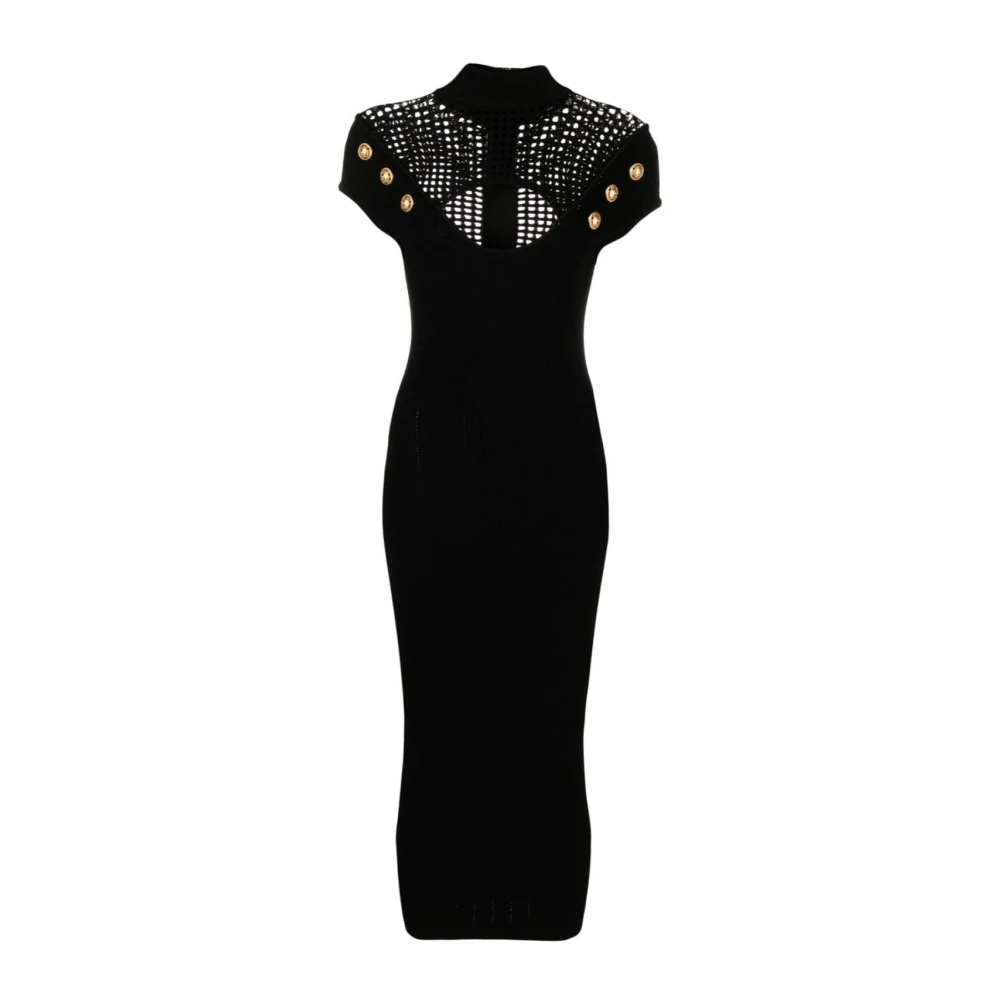 Balmain Gebreide Schede Jurk met Gouden Knopen Black Dames
