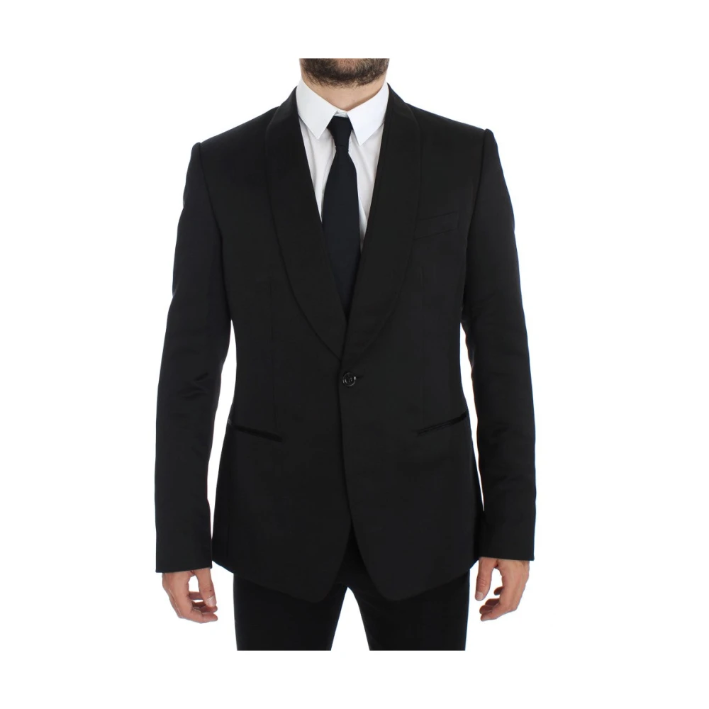 Dolce & Gabbana Stilig Svart Slim One Button Blazer i Siden Black, Herr