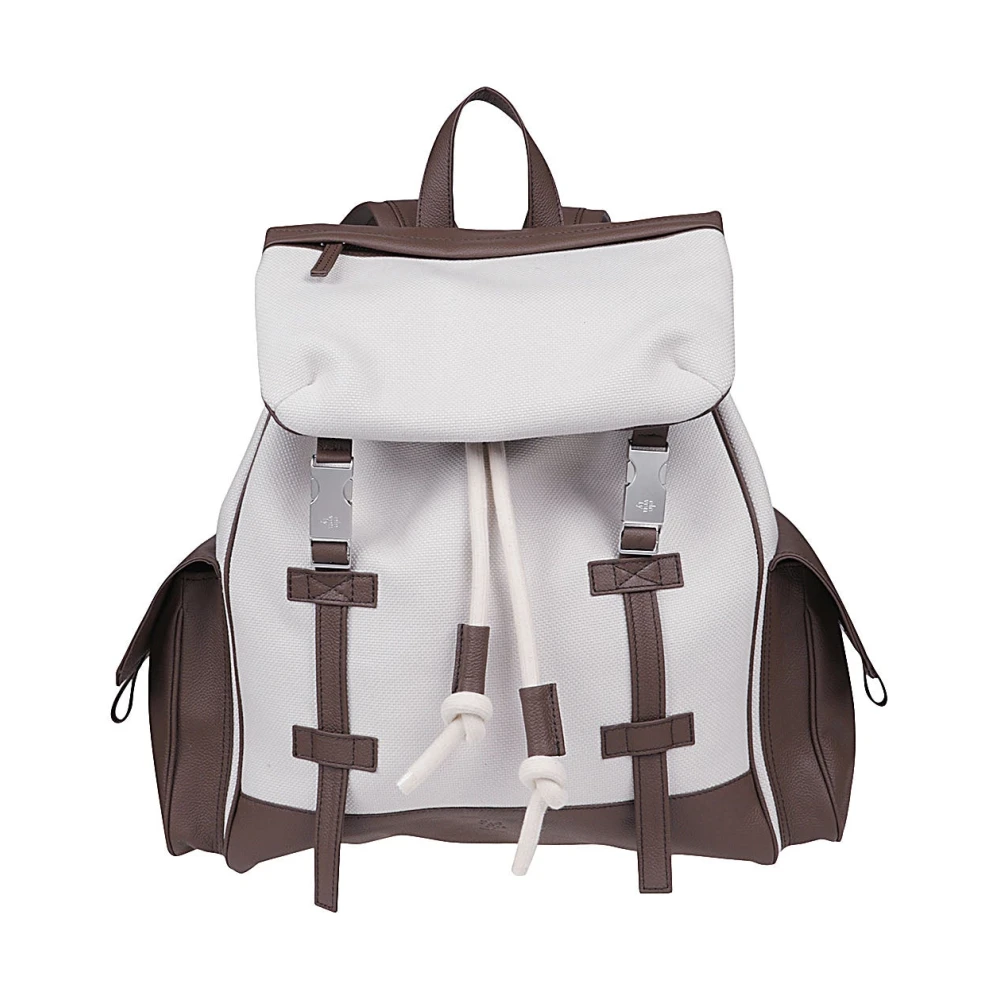 Eleventy Katoenen en leren rugzak White Heren
