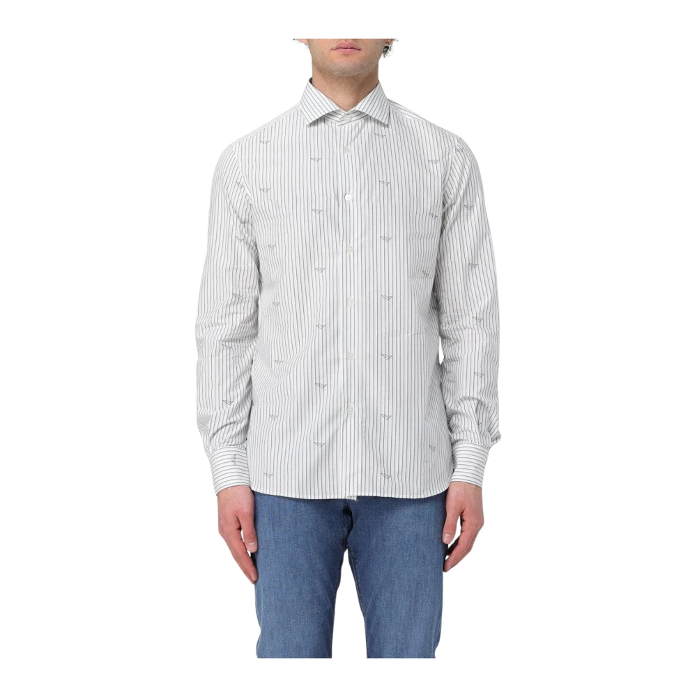 Emporio Armani Uomo Blu Camicia Con Logo Dell'aquila