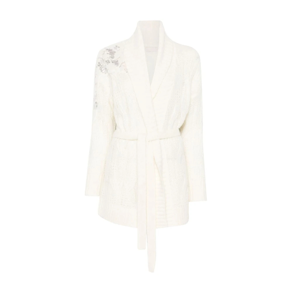 Liu Jo Chunky Cable Knit Sweater met Paillet Versiering White Dames