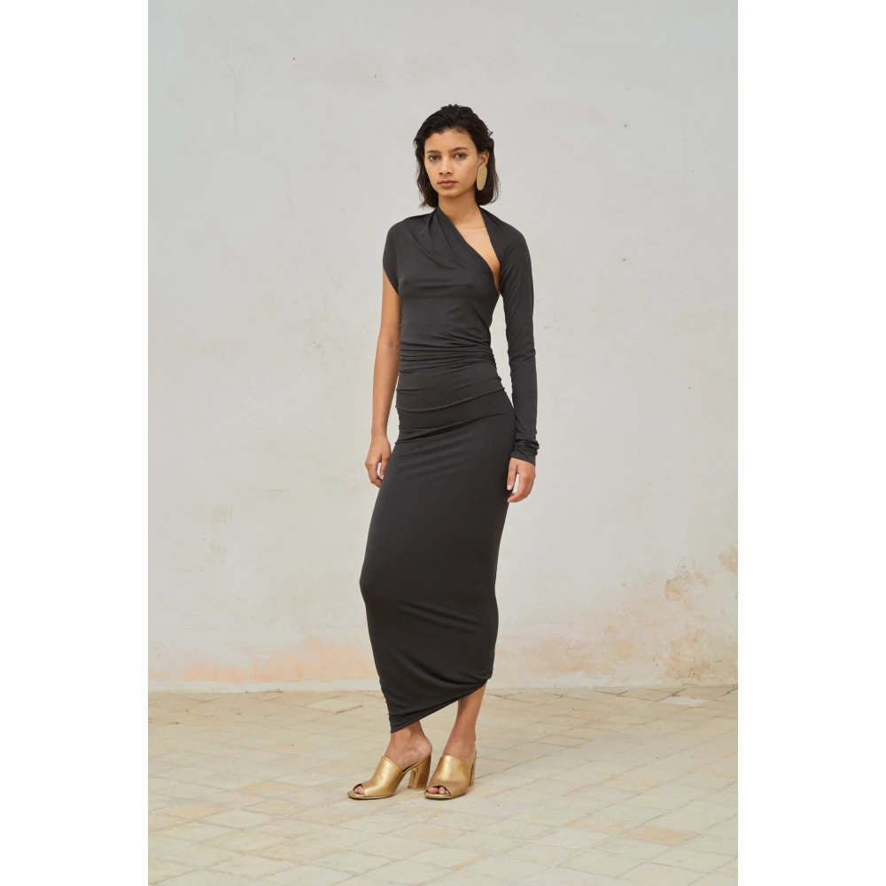 Cortana Asymmetrische Cupro Stretch Jurk Black Dames