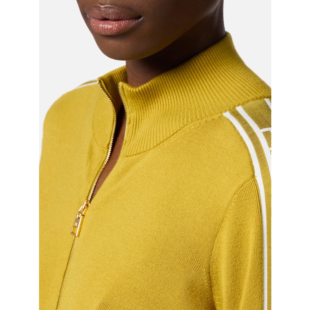 Elisabetta Franchi Gele Sweatshirt met Ritssluiting en Grafisch Logo Yellow Dames