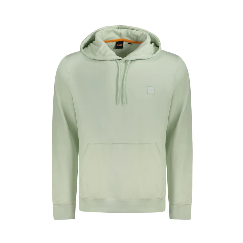 Hugo Men's Green Hoodies,, Hooded Cotton Jumper With Embroidery Large