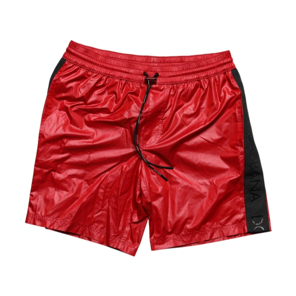 Dolce & Gabbana Men's Red/Black And Side Stripe Swim Shorts
