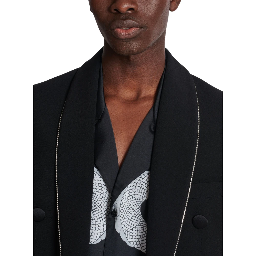 Balmain Shawl Collar Crepe Jacket with Strass Black Heren