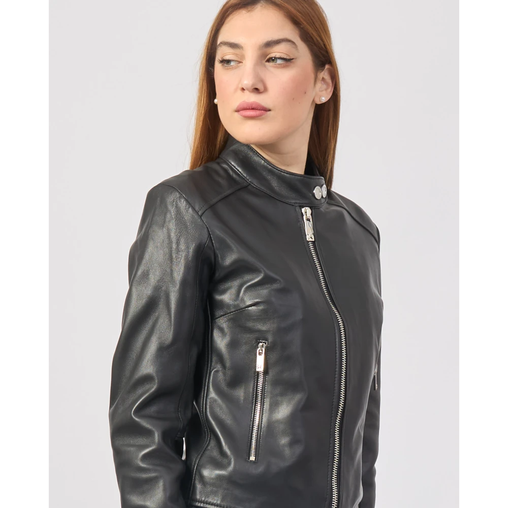 Richmond Zwarte Leren Korte Ritsjas Black Dames