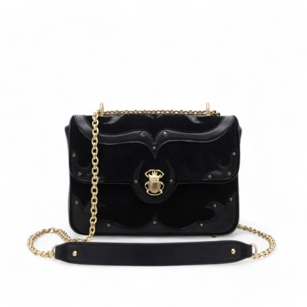 Claris Virot Patchwork Noir Schoudertas met Ketting Black Dames