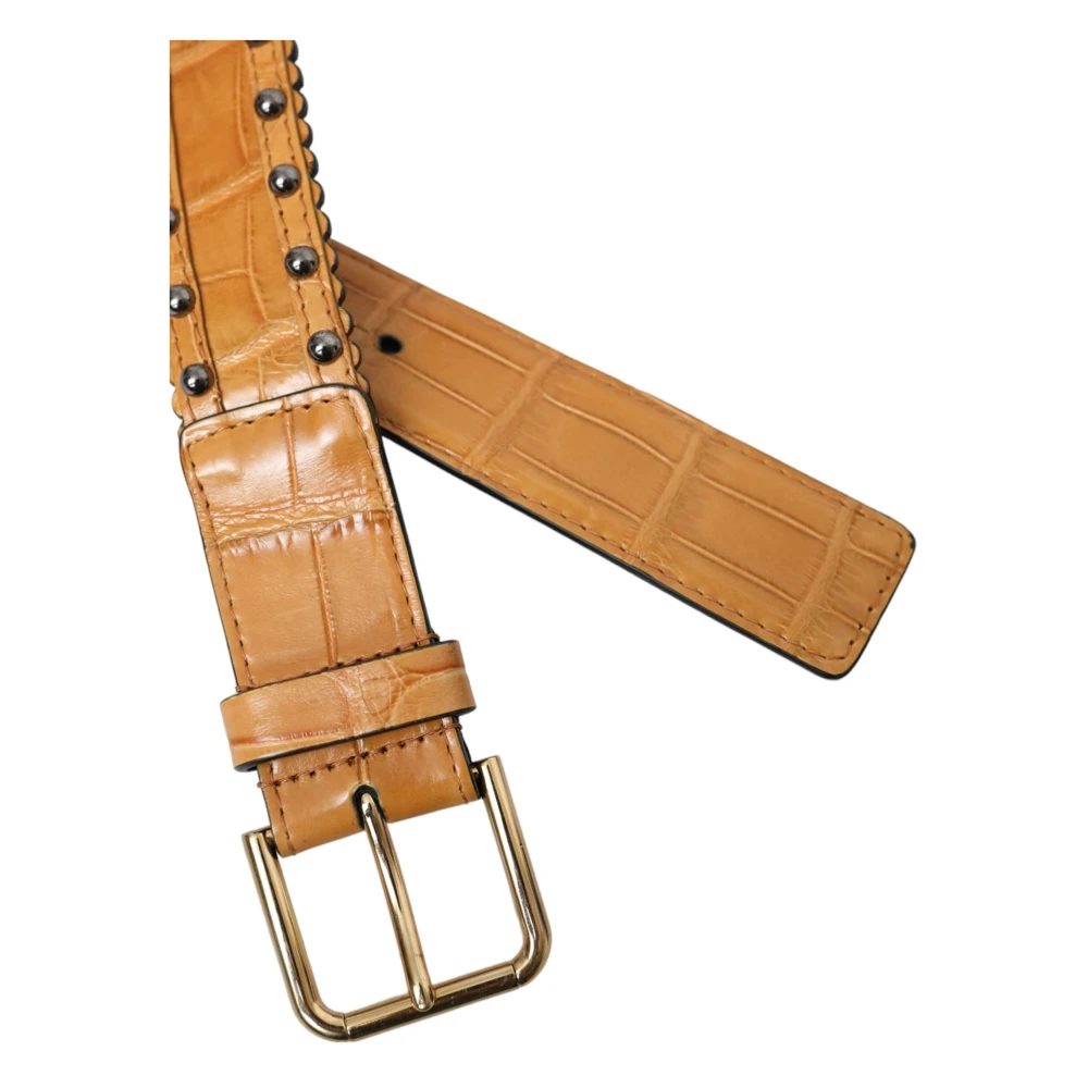 Dolce & Gabbana Beige Alligator Leren Studs Metalen Riem Beige Dames