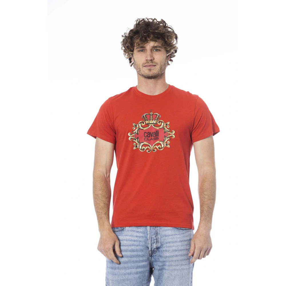 Cavalli Class Logo Print Korte Mouw T-shirt Red Heren