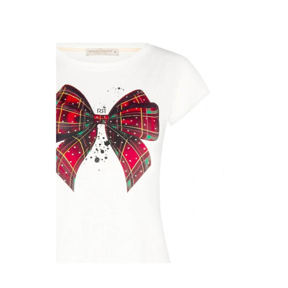 RINASCIMENTO Kerststrik Strass Viscose Blend T-shirt White Dames