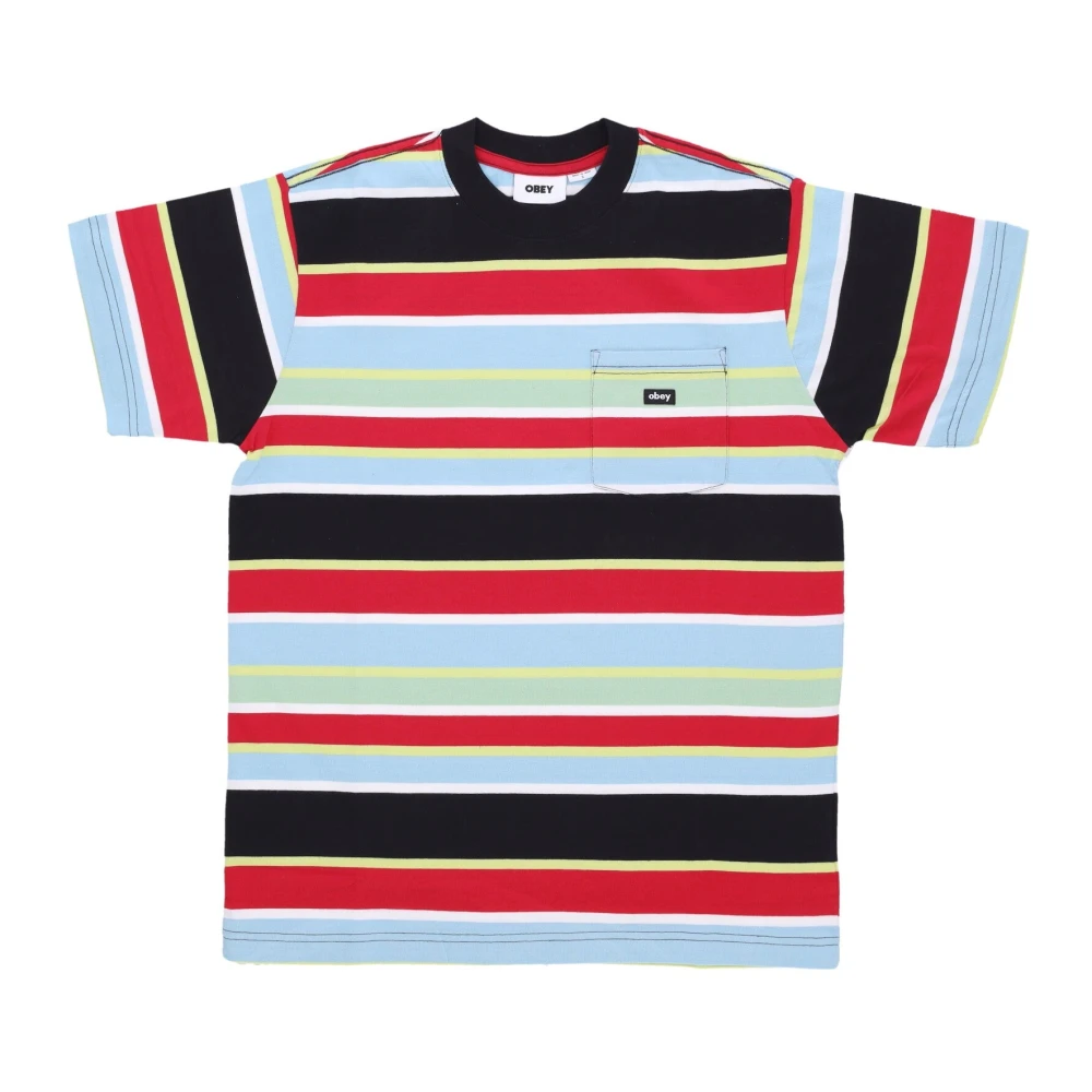 Obey Men's Multicolor T-Shirts, M, Striped Pocket Tee Black Multi