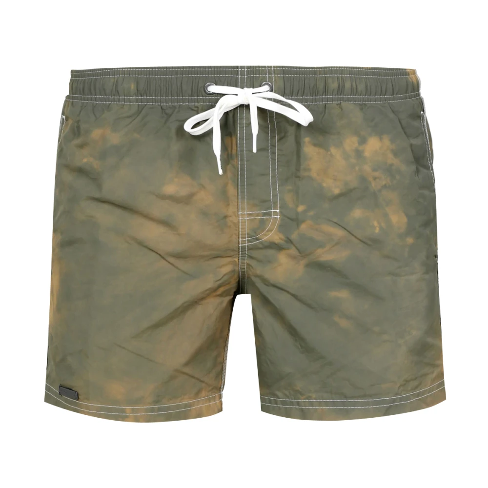 Sundek Mannelijk Groente Badmode Heren, Groen, M, Golden Wave Elastische Taille Short