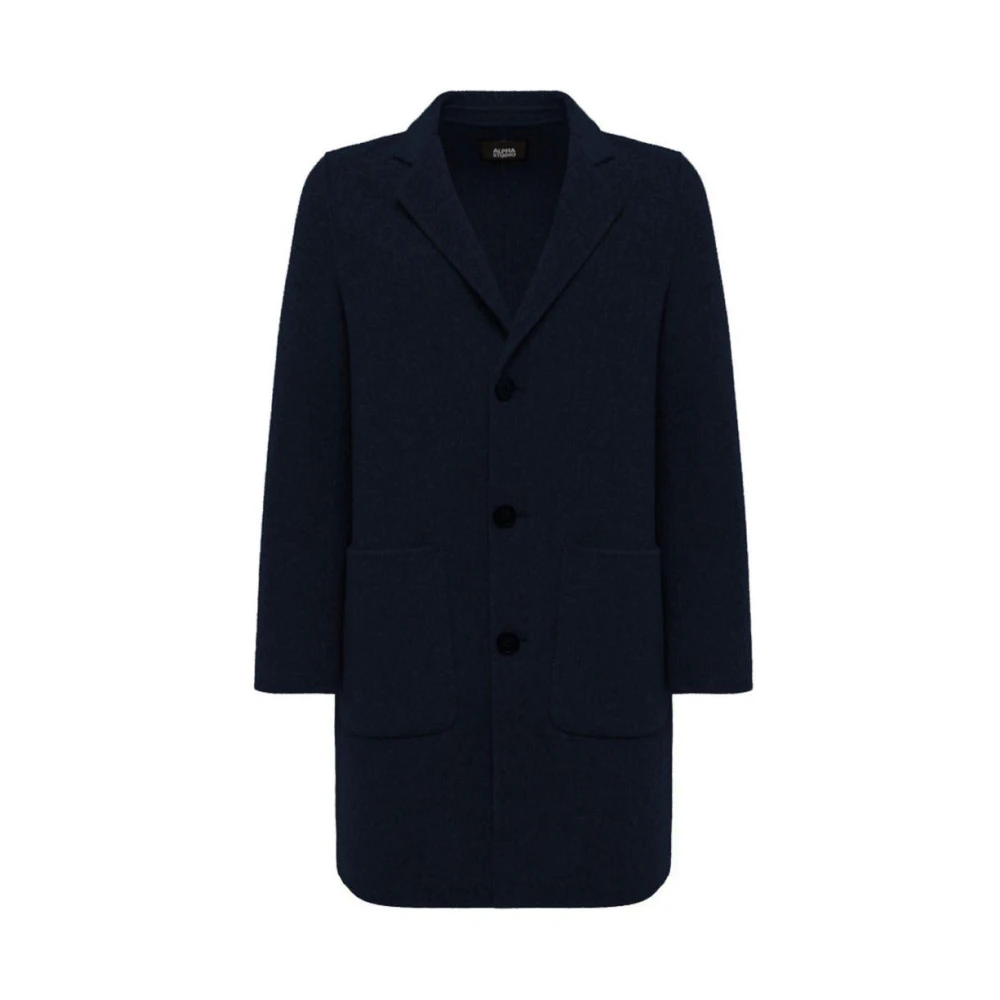 Alpha Studio Donkerblauwe wollen jas met knopen Blue Heren