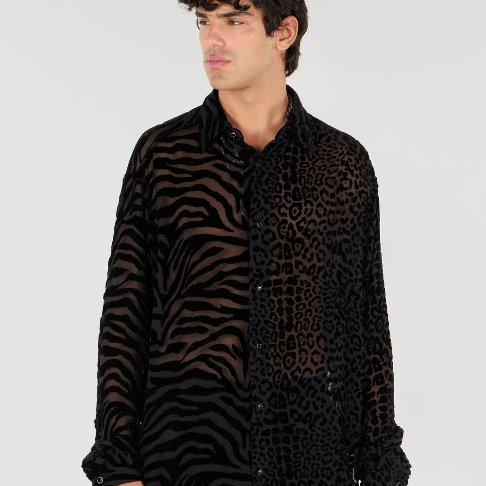 Roberto Cavalli Zebra Leopard Print Button-Down Shirt Black Heren