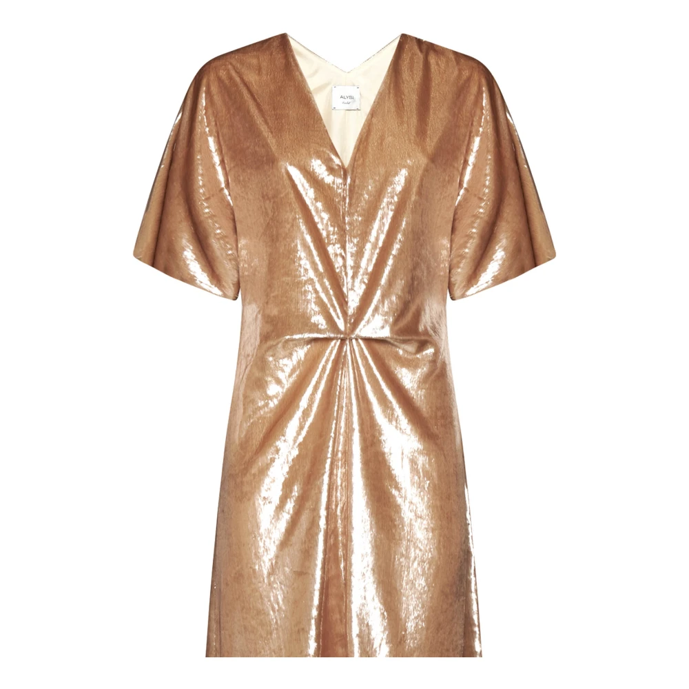 Alysi Metallic V-hals Gedrapeerd Jurk Beige Dames