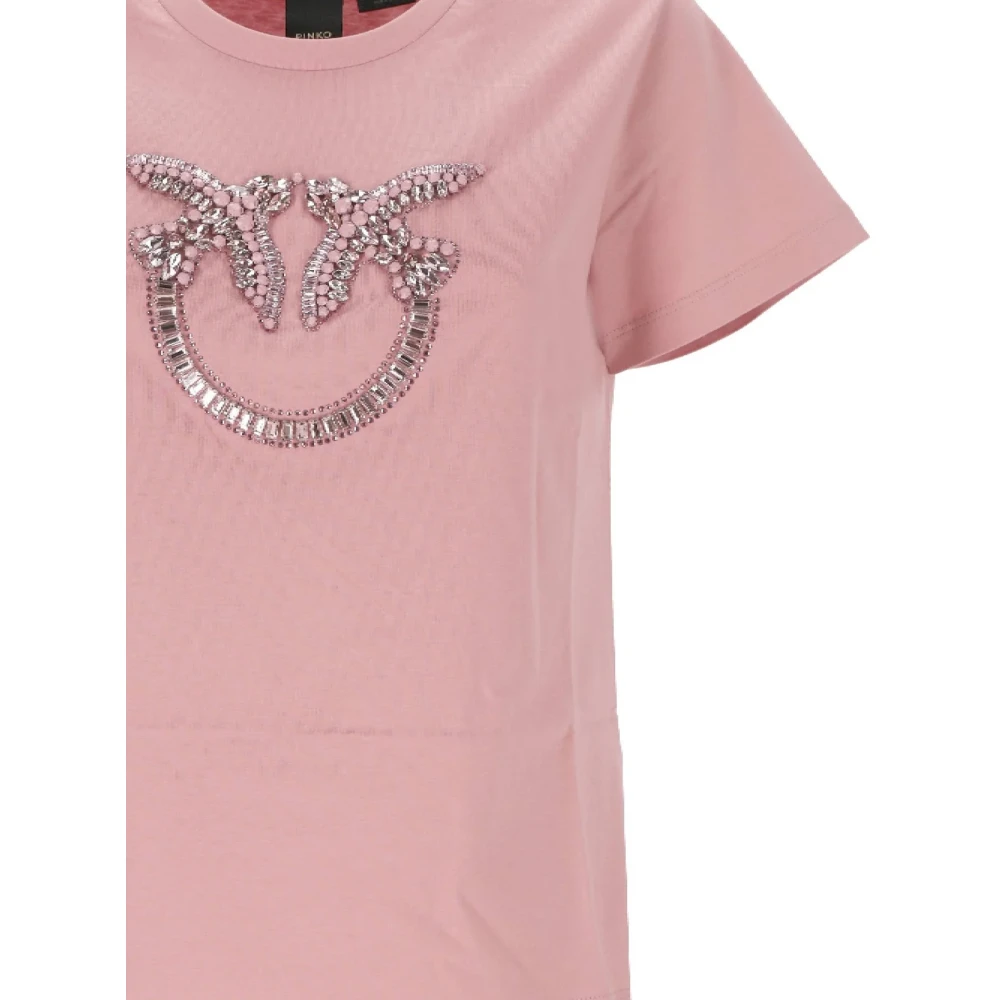 pinko Katoenen T-shirt met korte mouwen en Love Birds-logo Pink Dames