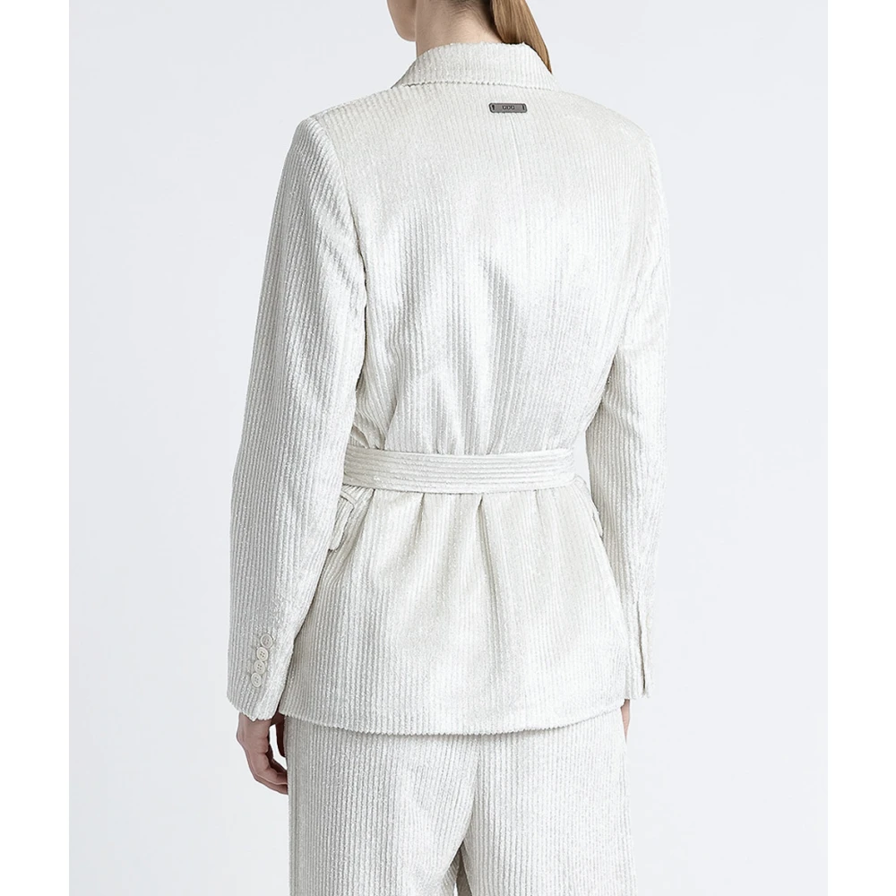PESERICO Vloeibare ribfluwelen single-breasted blazer White Dames