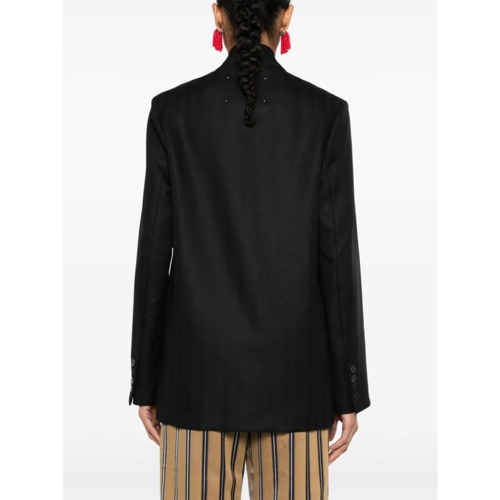 Forte Zwart Herringbone Jas met Schoudervullingen Black Dames