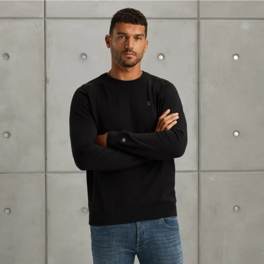 Cast Iron Essentiële Katoen Stretch Crewneck Trui Black Heren