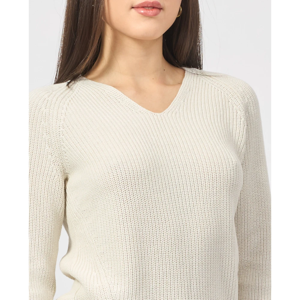 Hugo Boss Ivoor Gebreide V-Hals Trui Beige Dames