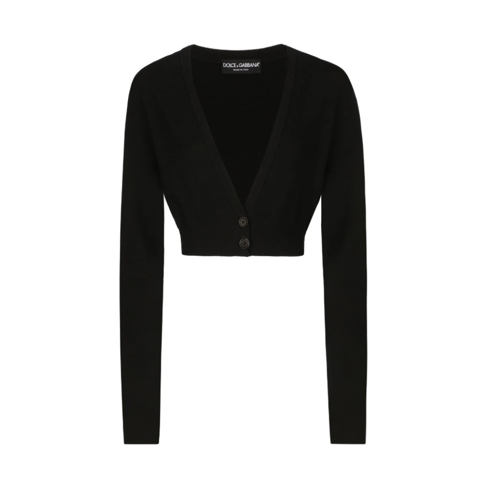 Dolce & Gabbana Zwarte Wol V-Hals Kort Vestje Black Dames