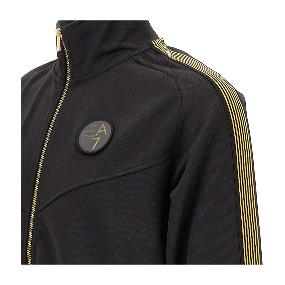 Emporio Armani EA7 Zwarte Katoenen Sweatshirt met Gouden Rits Black Heren