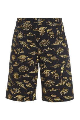 Spaceship Print Stretch Shorts