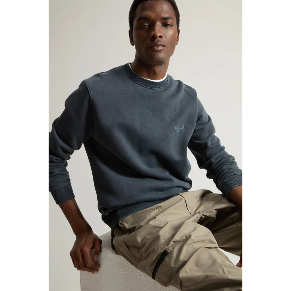 Woolrich Blauwe Crewneck Melton voor Mannen Blue Heren