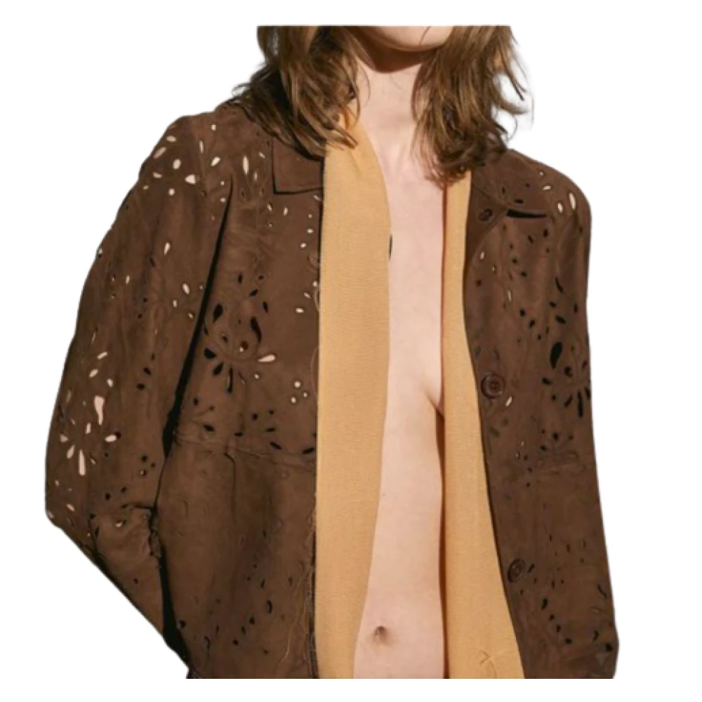 S.w.o.r.d 6.6.44 Laser Cutout Chocolade Suede Jas Brown Dames
