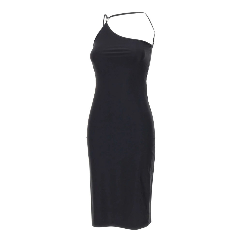 Coperni Women's Black Midi Dresses, S, C-Logo One Shoulder Dress