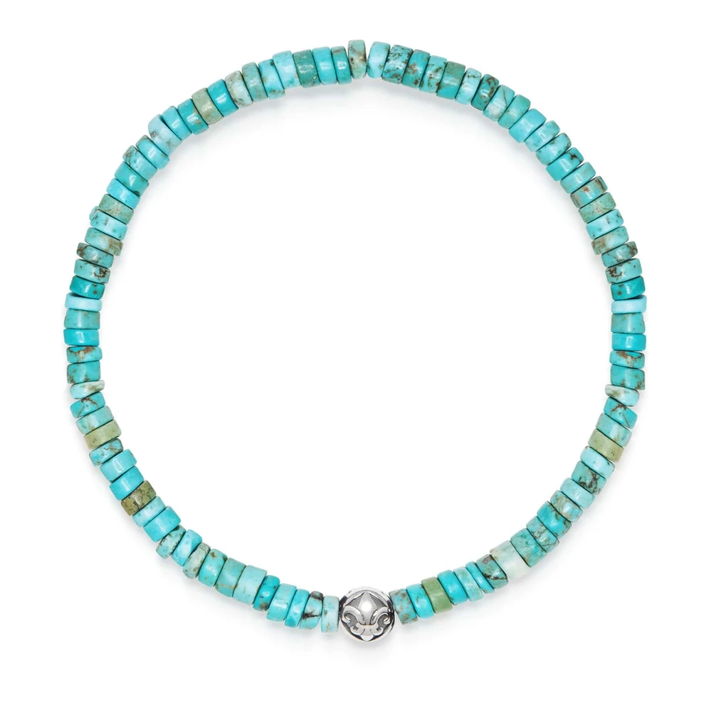 Nialaya Men's Gray Bracelets, 2XL, Wristband With Turquoise Heishi Beads