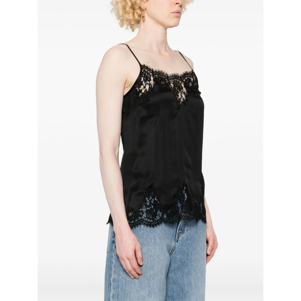 Ermanno Scervino Zwarte Top met Bloemenkant Black Dames