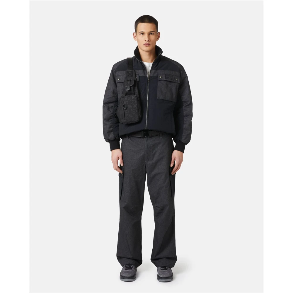 Iceberg Nylon en gabardine jas Black Heren