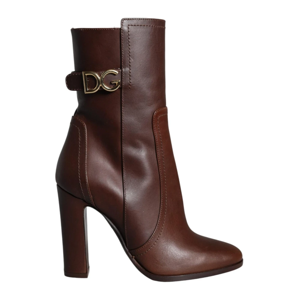 Dolce & Gabbana Women's Brown Heeled Boots, 2 Uk, Leather Mid Calf Boots