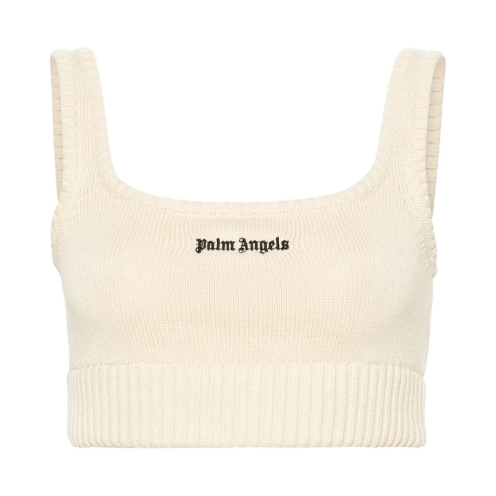 Palm Angels Witte Katoenen Cropped Top White Dames