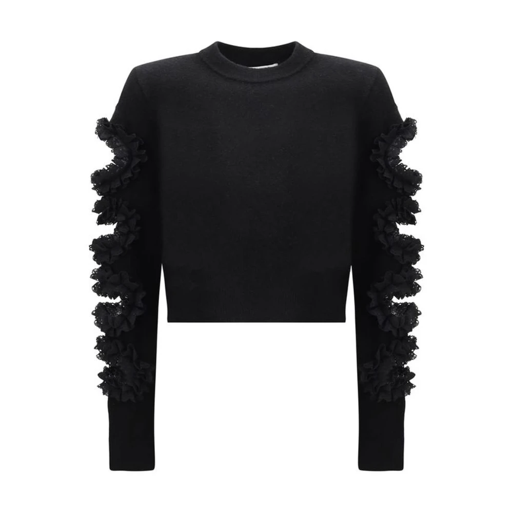 Self Portrait Lace Cut-Out Cropped Sweater Black Dames
