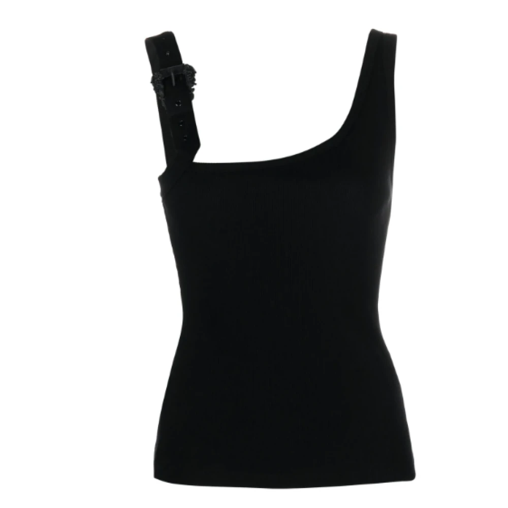 Versace Jeans Couture Buckle-Embellished Ribbed Top Black Dames