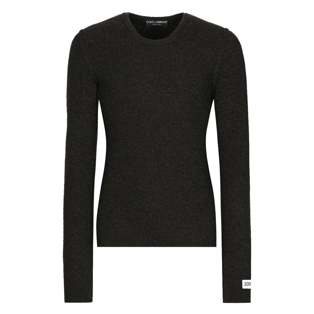 Dolce & Gabbana Melange Grijs Ronde Hals Sweater Gray Heren