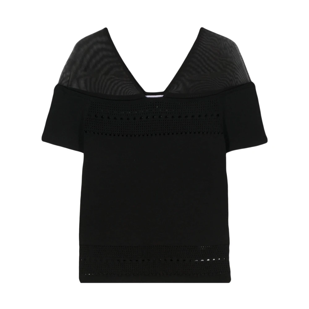 PATRIZIA PEPE Zwart Intarsia Tulle Stretch Sweater Black Dames